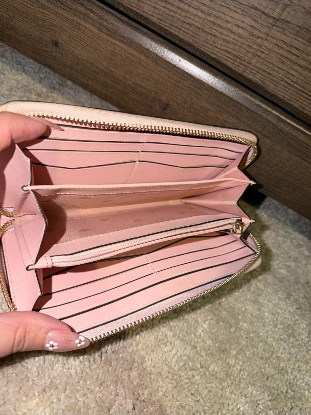 kate spade Blush Pink Zip Wallet with Gold Logo